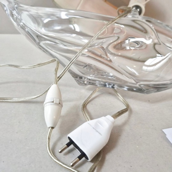 Image 1 of Vintage tafellamp uit de jaren 70 met kristallen kom, reiger en lampenkap.