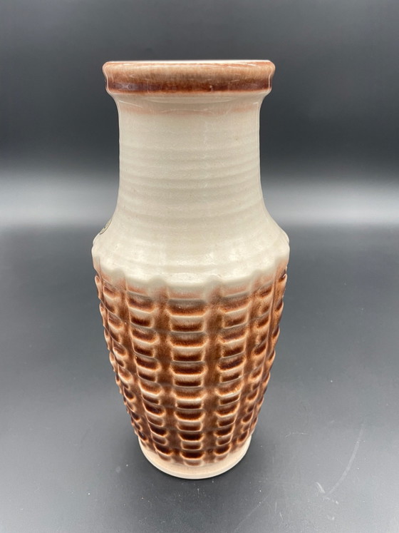 Jasba Ceramic Vase – Brown White – geometric relief – West Germany – 25 cm – Jasba Keramik (photo 8 of 10)