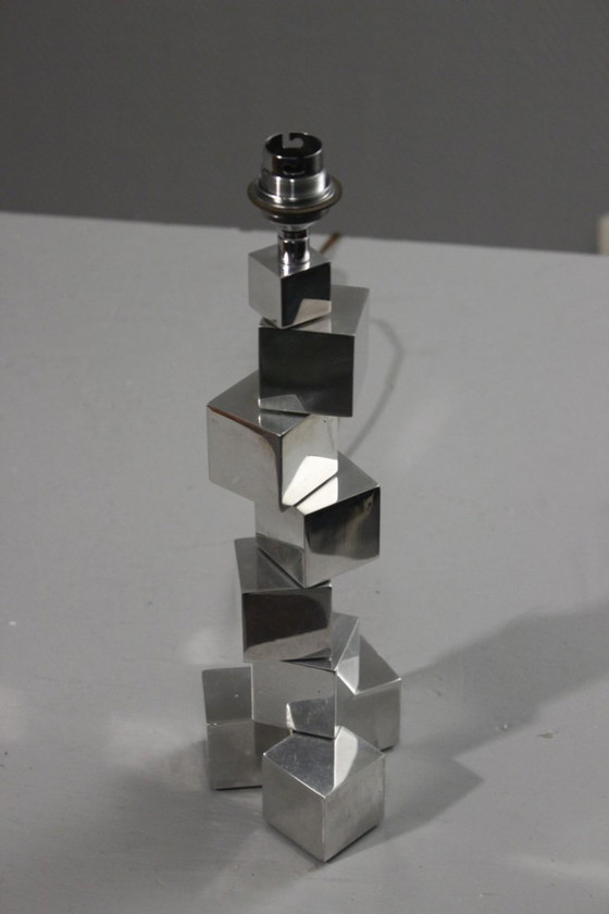 Image 1 of Pied de lampe moderniste modulable cubes acier chromé style Adnet Art Déco 1930s