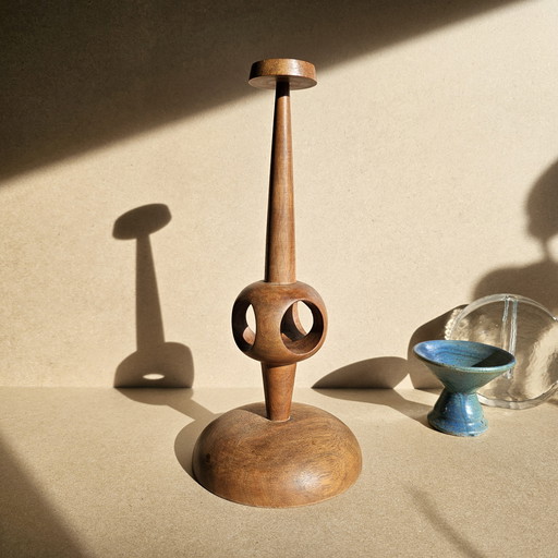 Candeliere in legno di teak, portacandele, stile Space Age Mid-Century Vintage, eccezionalmente raro