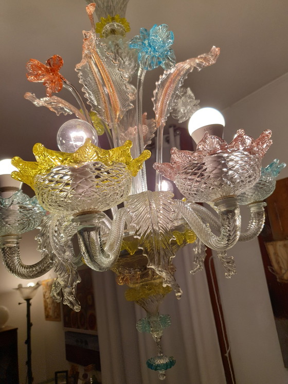 Image 1 of Lampadario 6 bracci colorato in vetro di Murano