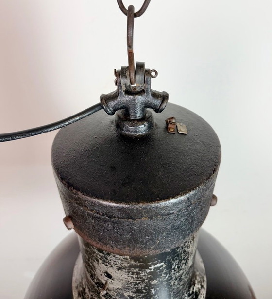 Image 1 of Large Industrial Factory Black Pendant Lamp with Cast Iron Top, 1950s