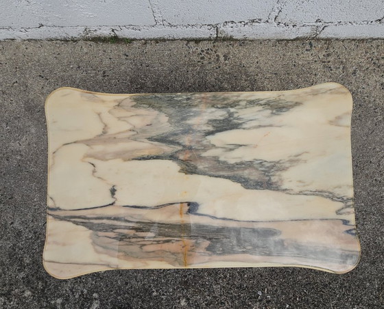 Image 1 of Franse Vintage Marmeren Messing Salontafel - Cocktailtafel-Lounge Tafel-Barok Stijl-60er jaren