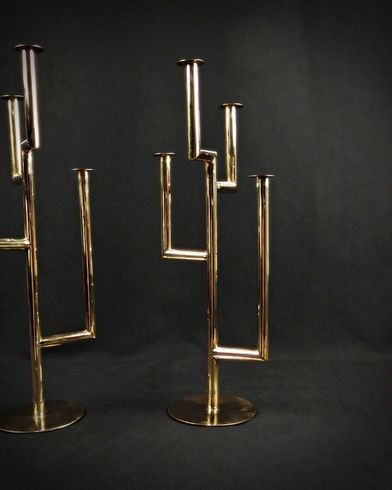 Image 1 of Paar Kandelaber Karl Hagenauer Wiener Werkstätte aus vergoldetem Messing 1930