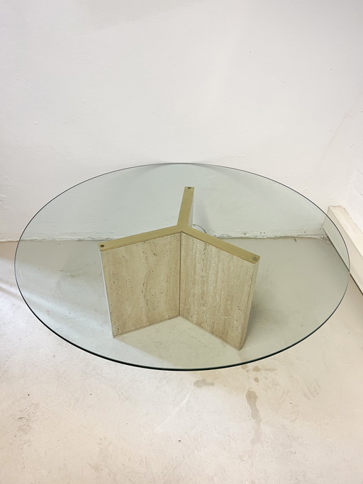 Vintage travertine glass coffee table