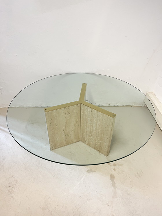 Image 1 of Vintage travertine glass coffee table