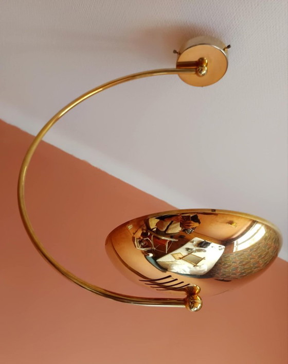 Image 1 of Vintage gouden metalen boog hanglamp, jaren 80