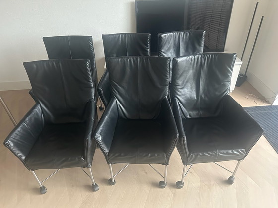 6 Sillas de comedor Montis Chaplin, Cuero, Metal, Negro (foto 6 de 6)