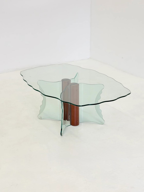 Vintage Postmodern Coffee Table with Wavy Glass and Wooden Spheres – Memphis (photo 8 of 8)