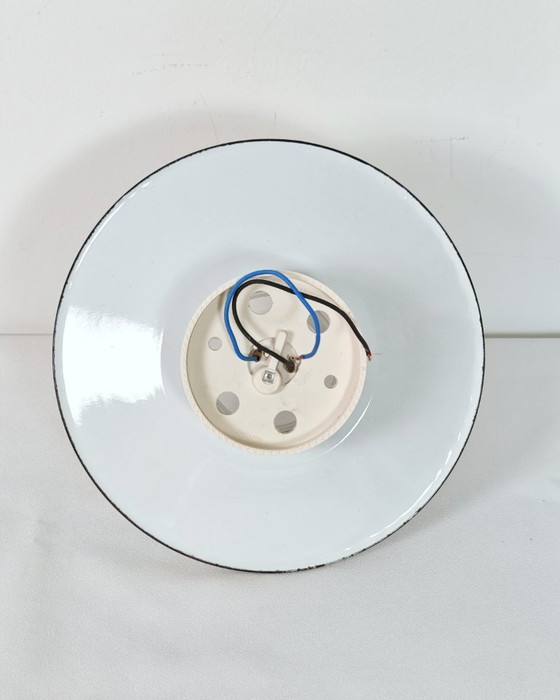 Image 1 of Vintage Industrial Enamel Wall Sconce / 1970s Yugoslavia TEP Era Flush Mount Ceiling Light / Clear Glass Capsule Lamp 