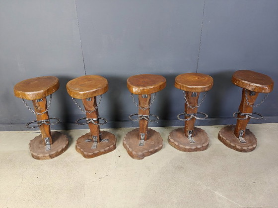 Image 1 of Vintage brutalist bar stools, set of 5 - 1960s