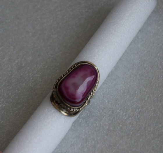 Image 1 of Anillo llamativo de plata de alpaca con una gran piedra semipreciosa morada, hecho a mano, talla ajustable.