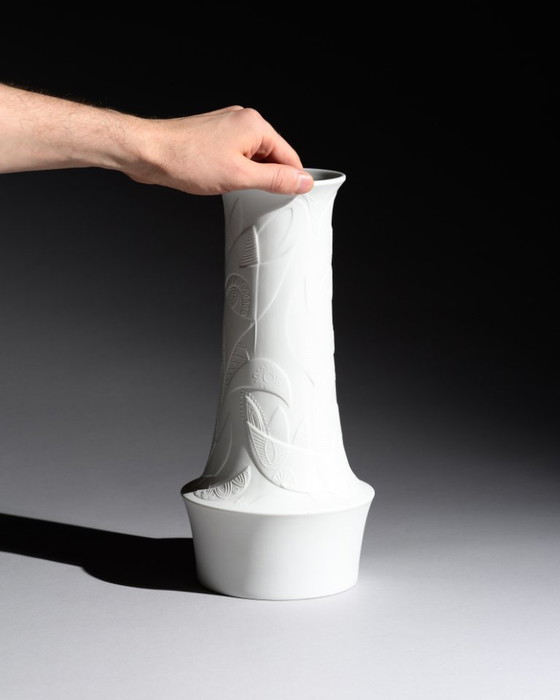 Image 1 of Cuno Fischer Vase TRIO Hutschenreuther Bisque Porcelain Op Art Relief 38+32+27cm