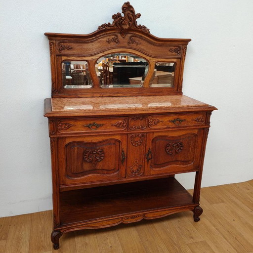 Vintage Antiek dressoir commode buffetkast dessertkast met marmer blad