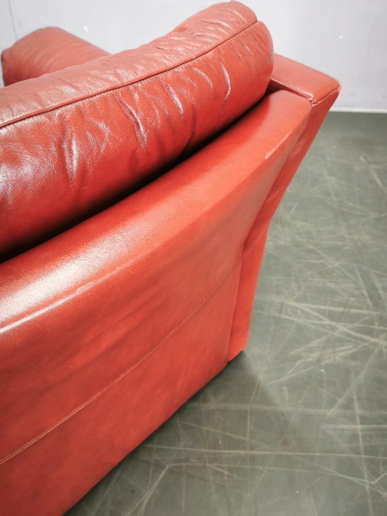 Jaren 70 Deense Moderne Rode Leren Lounge Fauteuil, Scandinavisch Design, Leer, Rood, Vintage (foto 11 van 15)