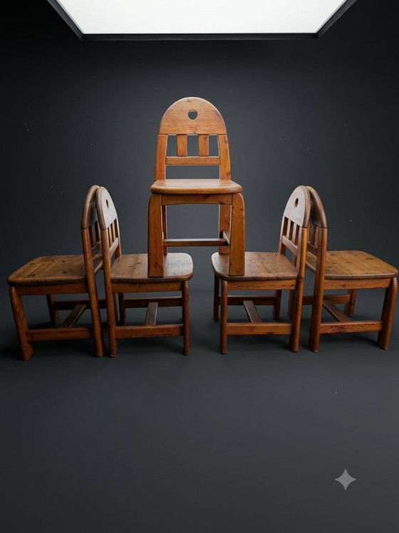 Set da pranzo composto da 5 sedie e tavolo in legno massello - stile brutalista, wabi-sabi, giapponese – Wood (photo 7 of 15)