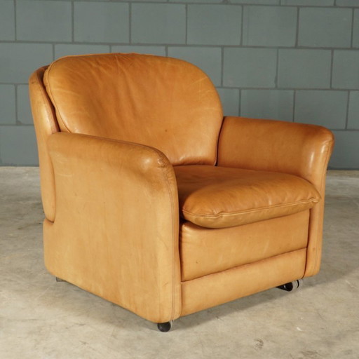 Sillón vintage de cuero con reposapiés – Hans Kaufeld – Años 70