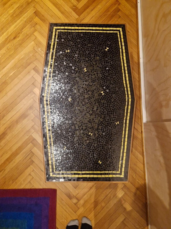Coffee table, sofa table, mosaic wood, decorative, circa 1950/1960 (photo 6 of 7)