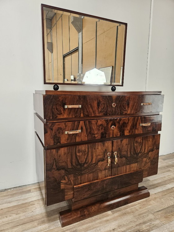 Image 1 of Exclusive 1940s Art Decò sideboard in walnut burl with mirror