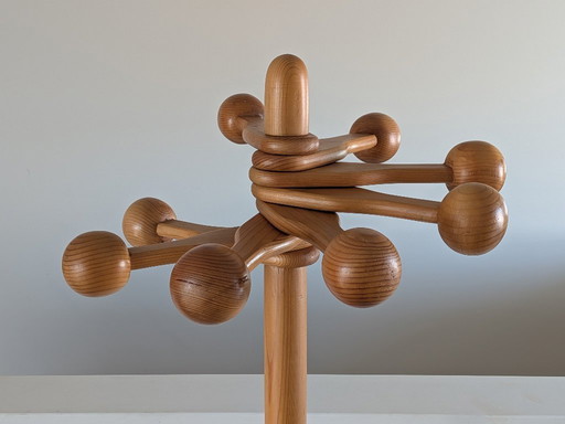 Vintage grenenhouten "Sputnik" kapstok – Scandinavisch modern – jaren 70
