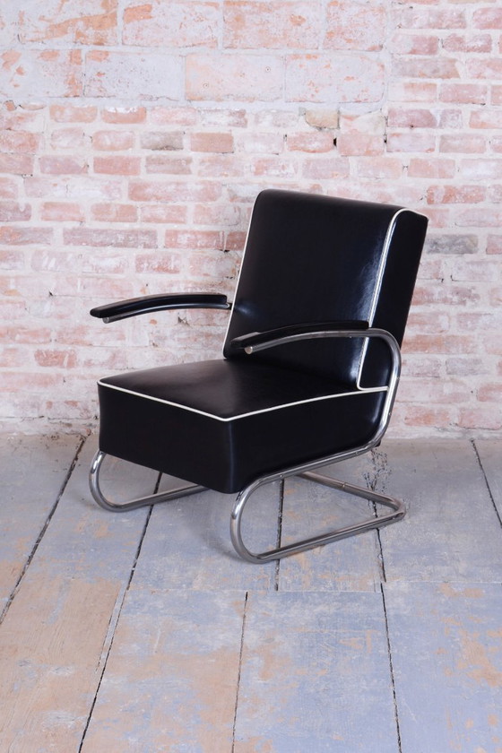 Paire de fauteuils Bauhaus restaurés, Mücke-Melder, cuir, chrome, tchèque, années 1930 – Leather, Metal (photo 12 of 12)