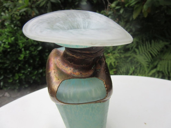 Image 1 of Raku-Vase (Knospenvase), signiert, Studiokeramik, Kunstglas/Metallic