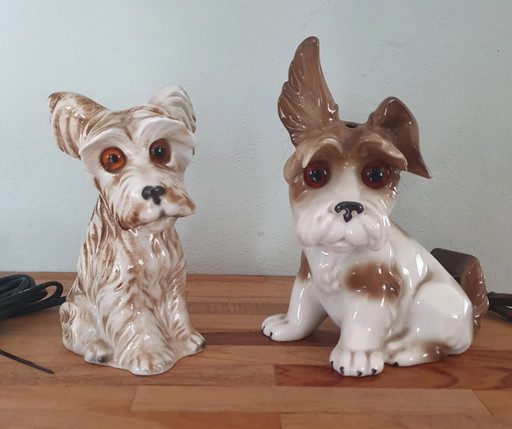 Makelloses Set aus 2 Vintage-Porzellan-Teelichtern in Hundeform (1950er Jahre) – tafellampen, Porcelain