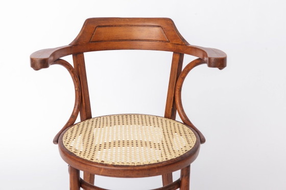 Image 1 of Chaise de bureau vintage en bois courbé (1/2), chaise autrichienne des années 1950, chaise en rotin style milieu du siècle, chai