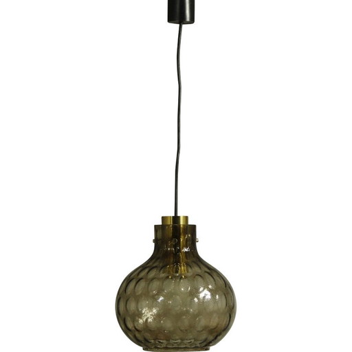 Lampe suspendue vintage en verre bullé et laiton par Helena Tynell pour Limburg, 1960