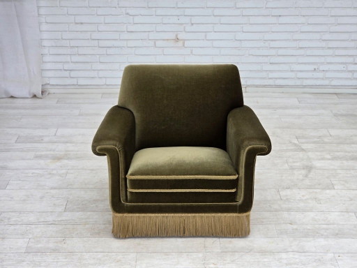 Fauteuil danois des années 1970, revêtement en velours vert d'origine