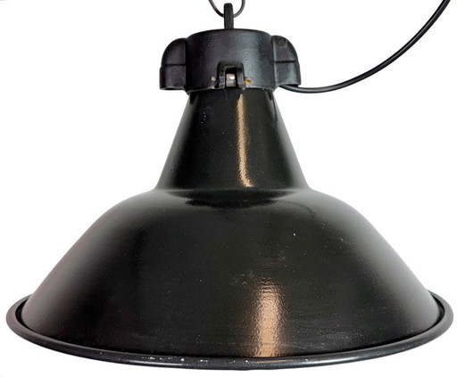 Industrial Black Enamel Factory Lamp with Cast Iron Top, 1950s