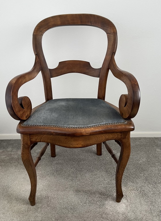 Antieke Biedermeierstijl armstoel – Fauteuils, Velvet, Wood (photo 3 of 5)
