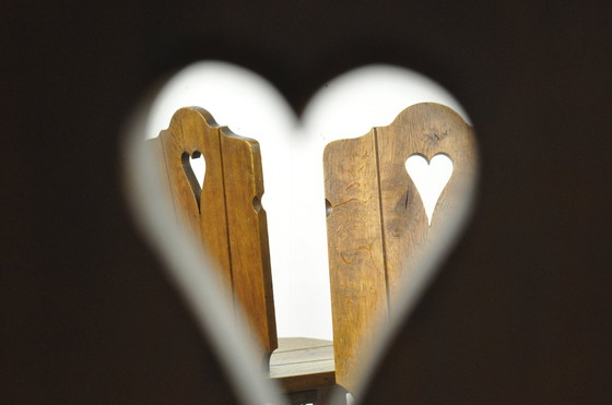 Image 1 of Vintage BRUTALIST oak handmade farmhouse dining chairs, 1930s Netherlands