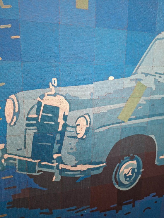 Image 1 of Großformatiges Gemälde von J (Sjef) Toby – Mercedes 180 – Pop-Art-Auto von 1985