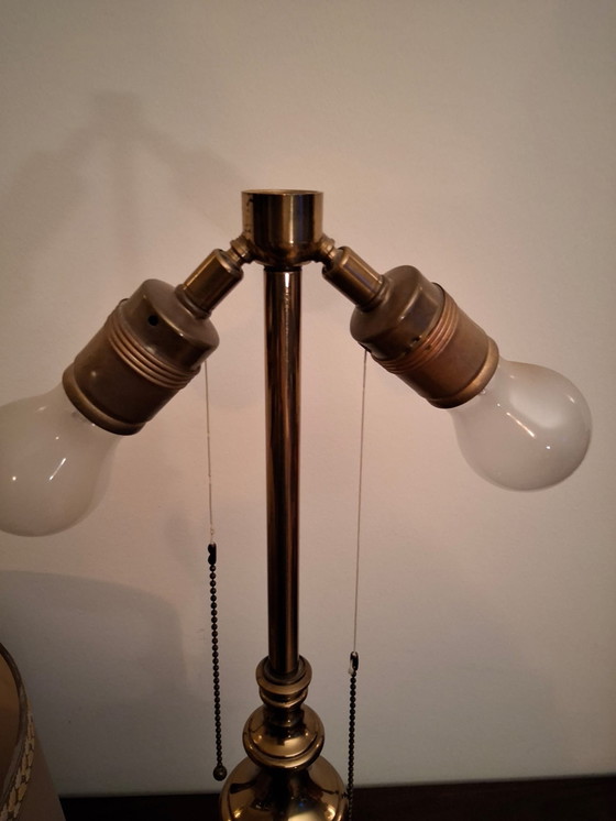 Image 1 of messing tafellamp dubbele lamp met trekkoord 