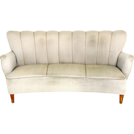 Canapé vintage 3 places en hêtre et tissu, Suède 1940