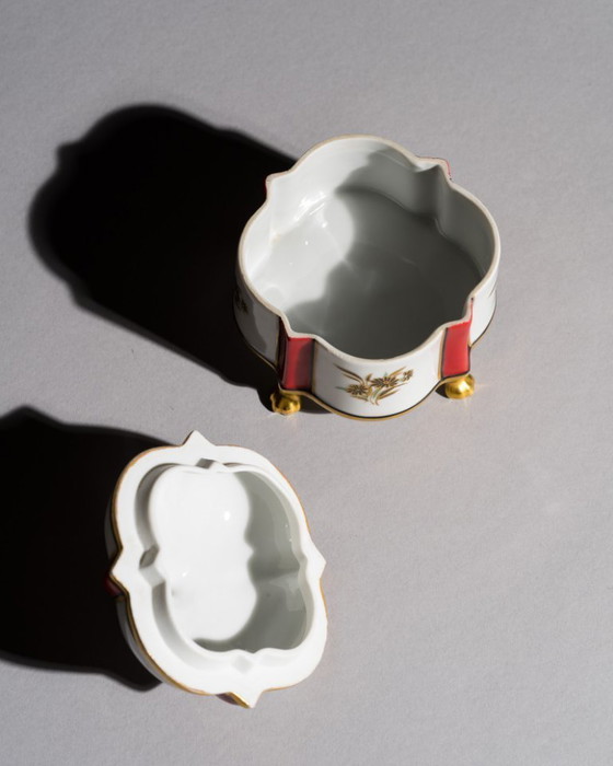 Image 1 of Mäbendorf Porzellan Art Deco Lidded Box with Floral Décor Gold