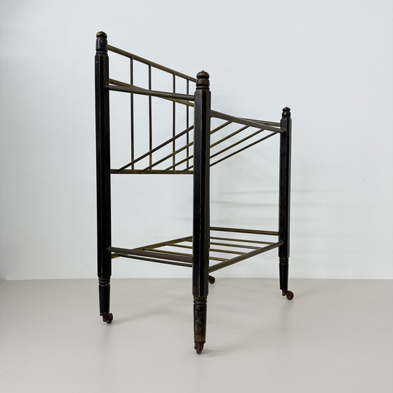 Image 1 of Vintage Wooden Magazine Rack with Brass Details, 1950's