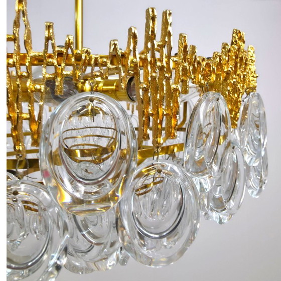 Image 1 of Lampadario Palwa in stile brutalista anni '60 dal tocco caldo. Ottone con vetro di cristallo.