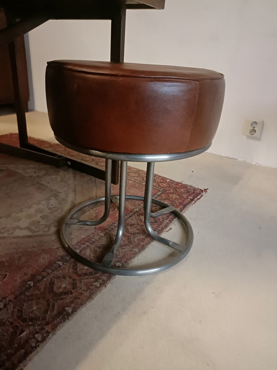 Image 1 of Brown leather pouf