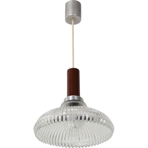 Vintage glazen en metalen hanglamp, Tsjecho-Slowakije 1960
