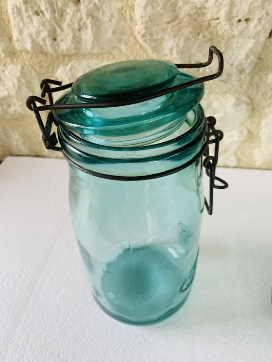 Image 1 of Pots en verre turquoise de Solidex, 1940s, ensemble de deux.