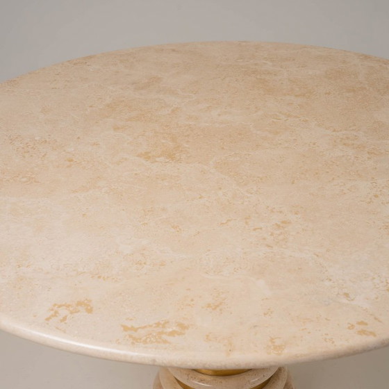 Image 1 of Travertine and Brass Pedestal Dinning Table Marzio Cecchi 