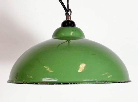 Image 1 of Industrial Green Enamel Factory Pendant Lamp, 1960s