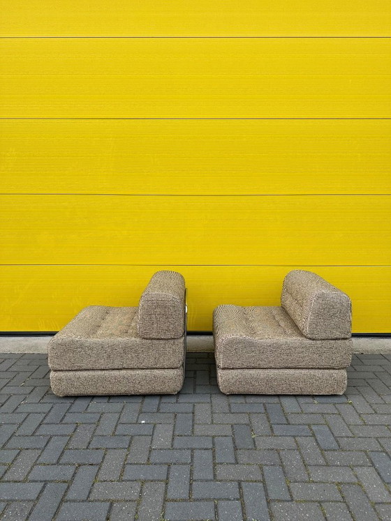 Image 1 of Vintage modular sofa / sofa bed - beige-brown woven fabric
