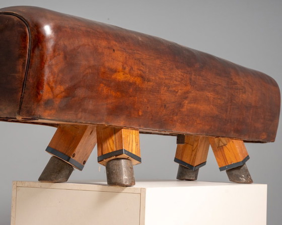 Image 1 of Vintage Leather Gym Bench / Pommel Horse, Bauhaus Style, Europe, 1920s