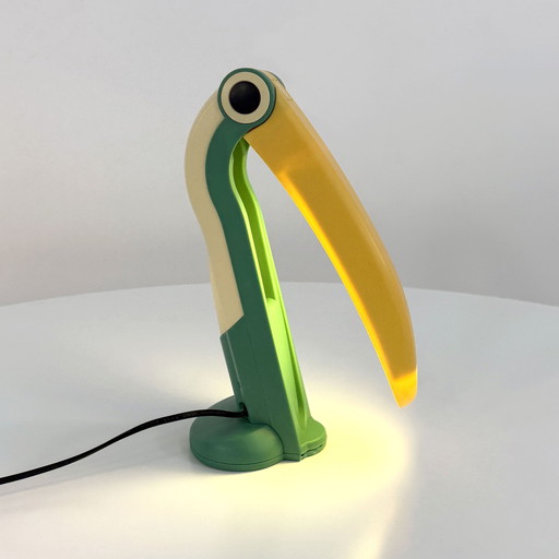 Sea Green & Yellow Toucan Lamp by H.T. Huang for Huanglite, 1980s