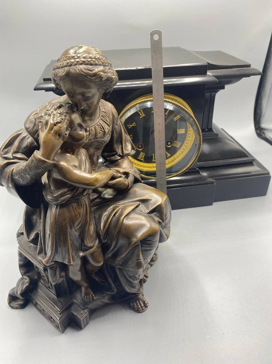 Clock and bronze sculpture signed Jean-Jules Salmson – Black marble – Barrard and Vignon Paris clockwork – (photo 8 of 12)