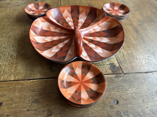 Juego de aperitivos Art Deco Slovitz, 1 cuenco grande, 12 cuencos pequeños, checo
