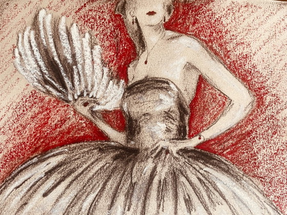 Image 1 of Charcoal and pastel painting, portrait of a woman, "Purple Evening"